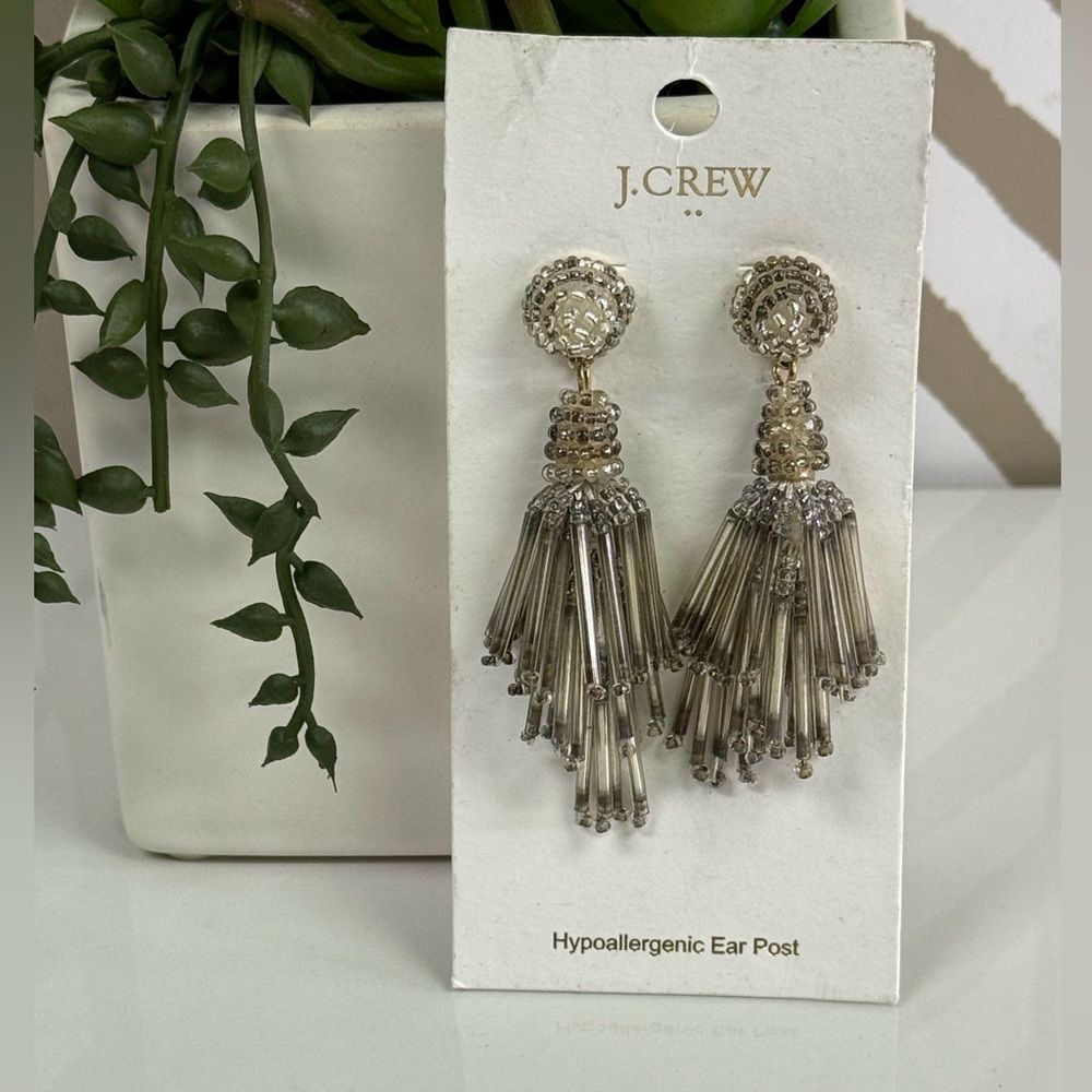 New J Crew Silver Crystal Dangle Earrings